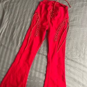 Edikted Red Lace Flare Pant